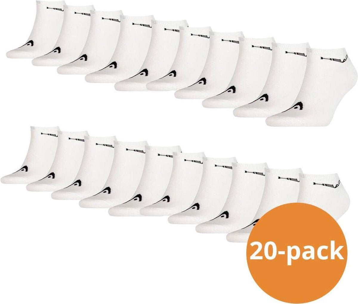 Head Sneaker sokken - Unisex Sneakersokken -  20 paar Witte Sokken - Maat 35/38