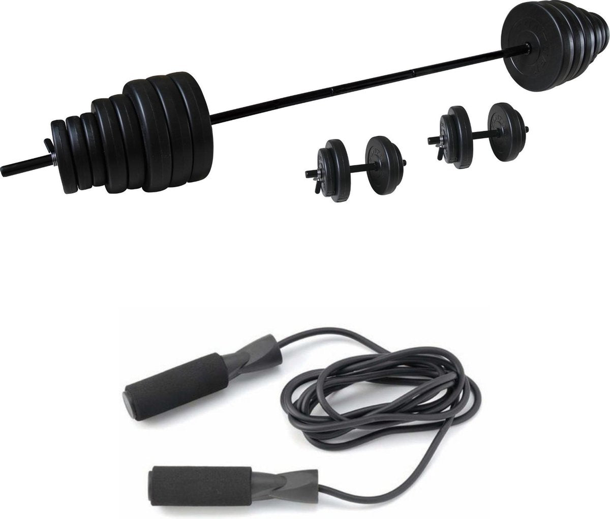 Tunturi - Fitness Set - Vinyl Barbell/Dumbbell Set 50Kg  - Springtouw