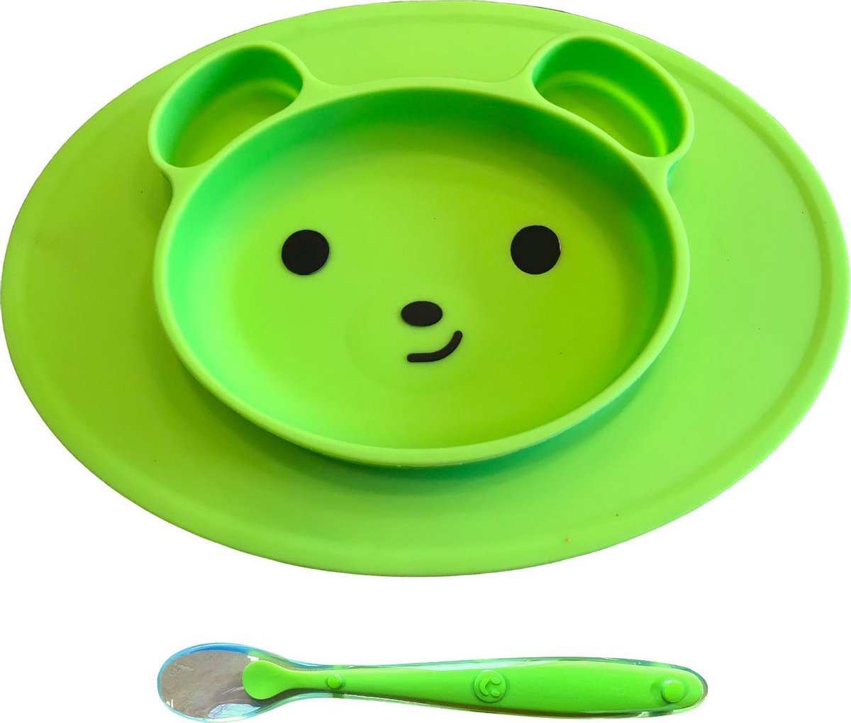 KidZzz® Placemat met geïntegreerd bord Antislip + baby lepel – Bordje Beer voor baby's