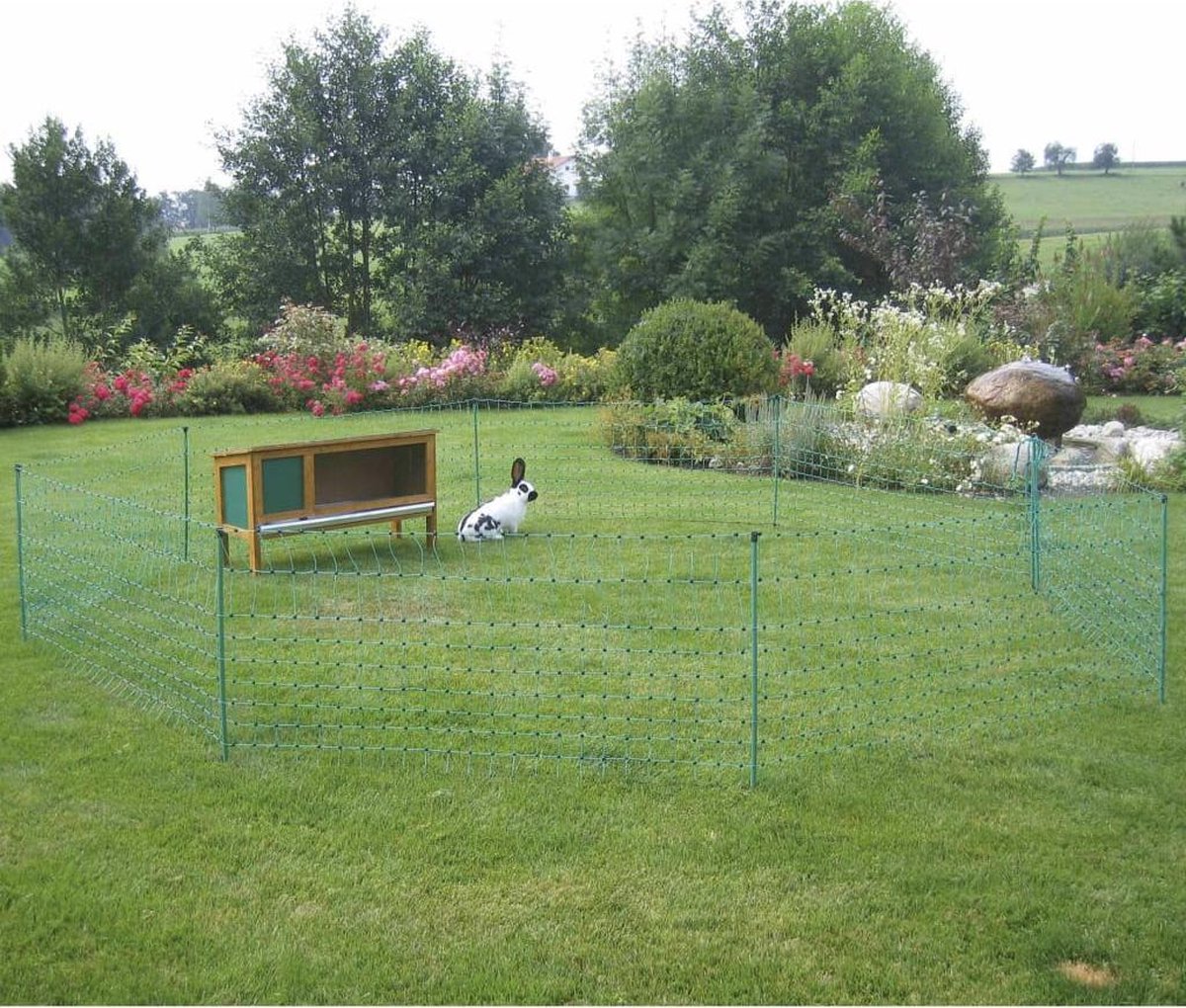 Konijnenren - net - 65 cm hoog - 12 m - 9 paaltjes