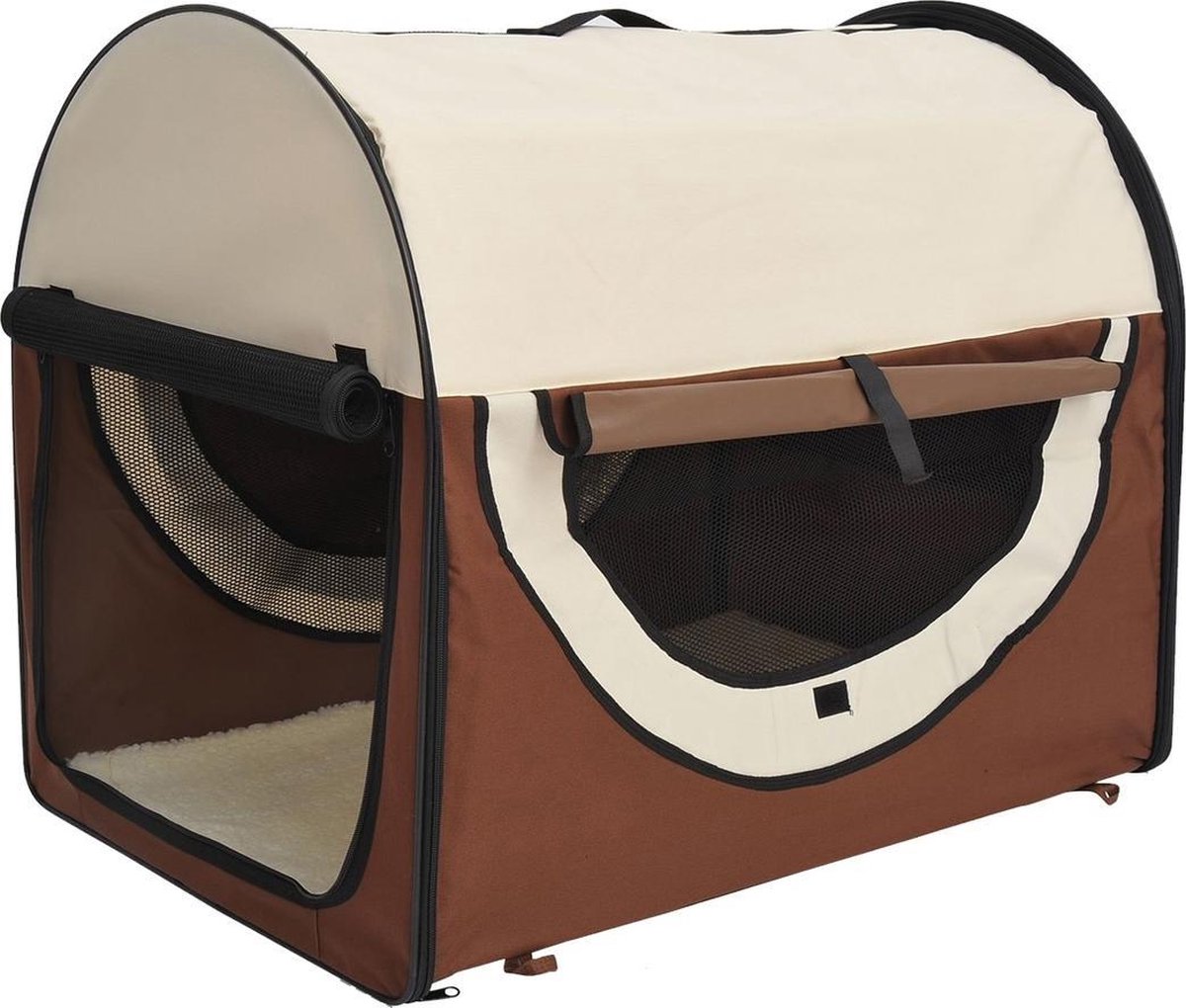 Honden Draagtas - Reisbench - Reismand Hond - Dieren Transport Box - Opvouwbaar - Maat L - 70x51x59 cm - Koffie Creme
