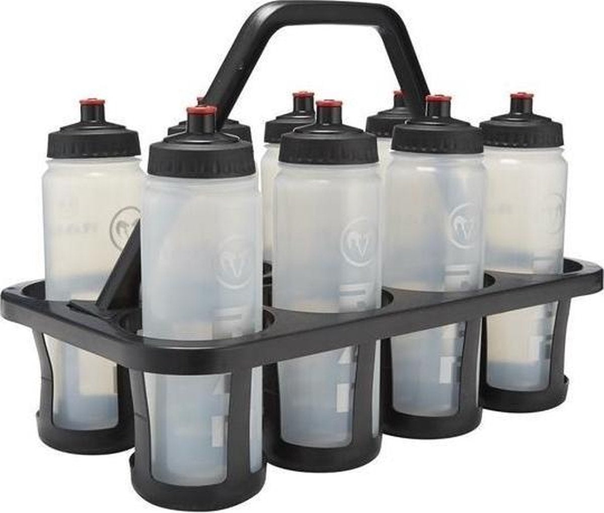 8 Waterflessen in Kunststof draagrek Black/Silver