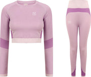 LXURY Tech Crop Trainingspak Maat L/XL - Roze - Naadloze Sport Shirt - Naveltruitje - Dames Crop Top - Yoga & Fitness - Trainings outfit - Fitness top - Sport pak - Vrouwen Trainingspak Compleet