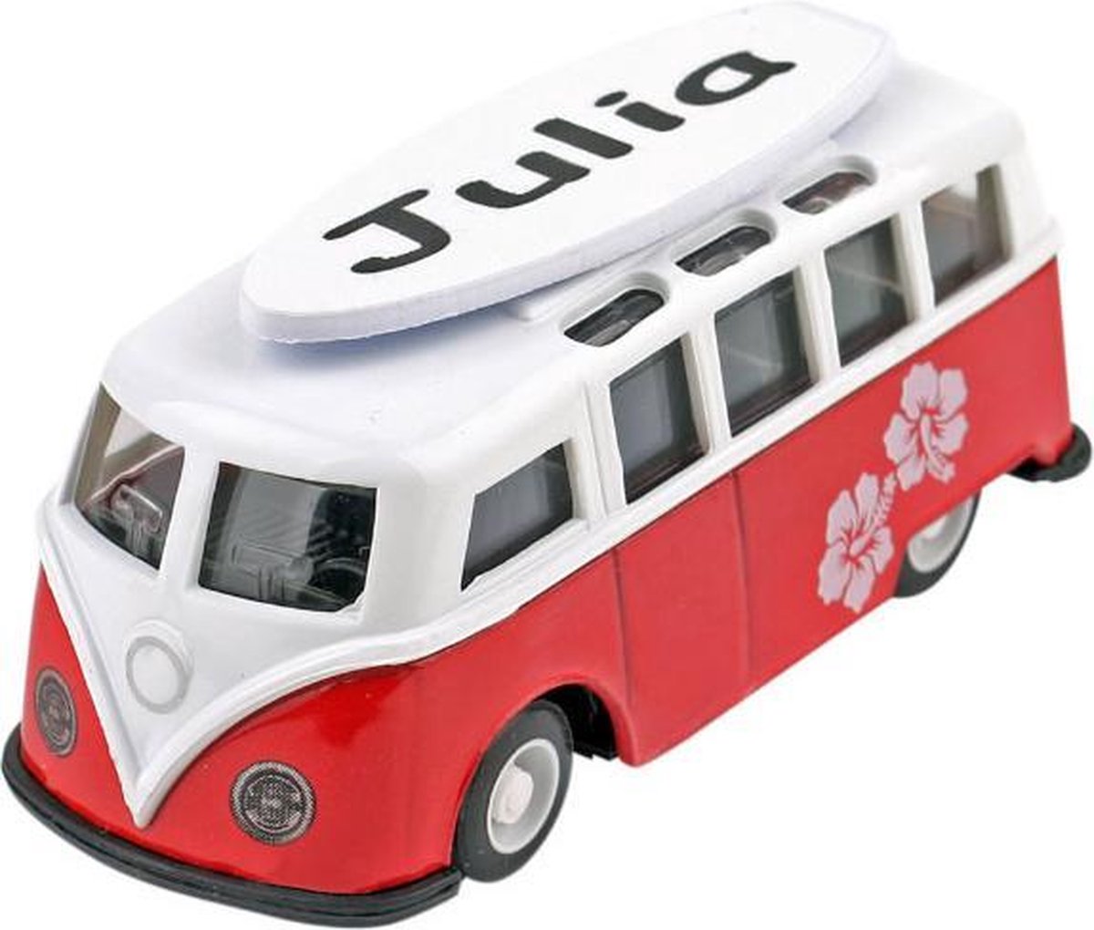 Leuk kado met naam model surf busje - rood