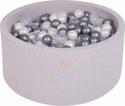 MeowBaby® Ronde Ballenbak set incl 300 ballen 90x40cm - Licht Grijs: Parel Wit