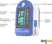Hartslagmeter - Saturatiemeter - Zuurstofmeter - Zuurstof saturatie meter - Pulse oximeter - Oximeter Pulse Blauw incl. draagkoord