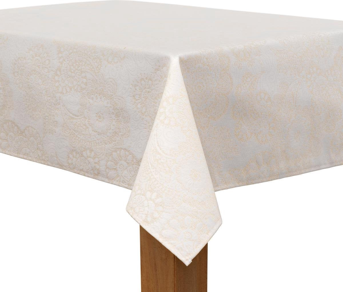 MixMamas Tafelkleed Gecoat Jacquard Paisley 140 x 250 cm - Beige/Goud