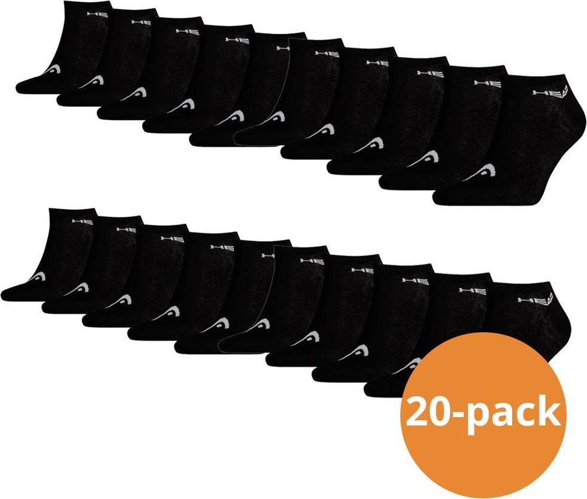 Head Sneaker sokken - Unisex Sneakersokken -  20 paar Zwarte Sokken - Maat 39/42