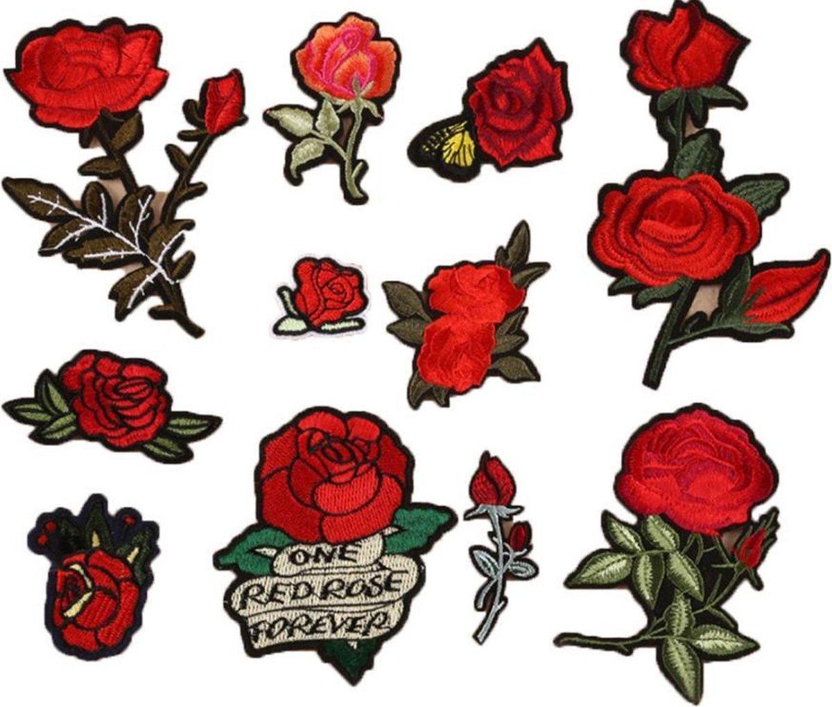 Strijk embleem Rozen en bloemen - Voor kleding - Set van 13 stuks