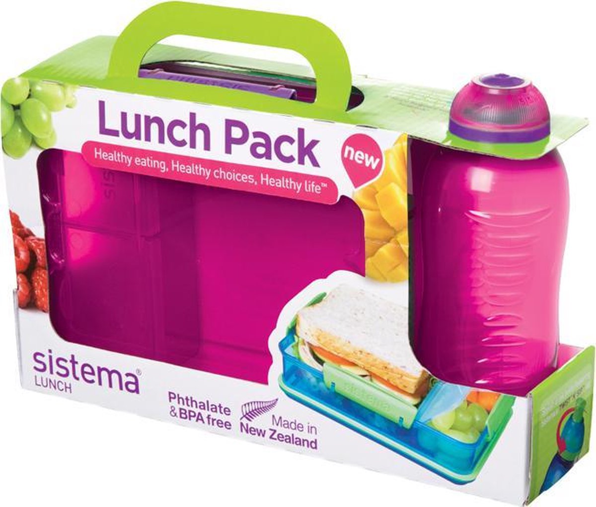 Sistema Lunch - Lunch Pack - Lunchbox 975 ml + Drinkflesje 330 ml - Roze / Paars