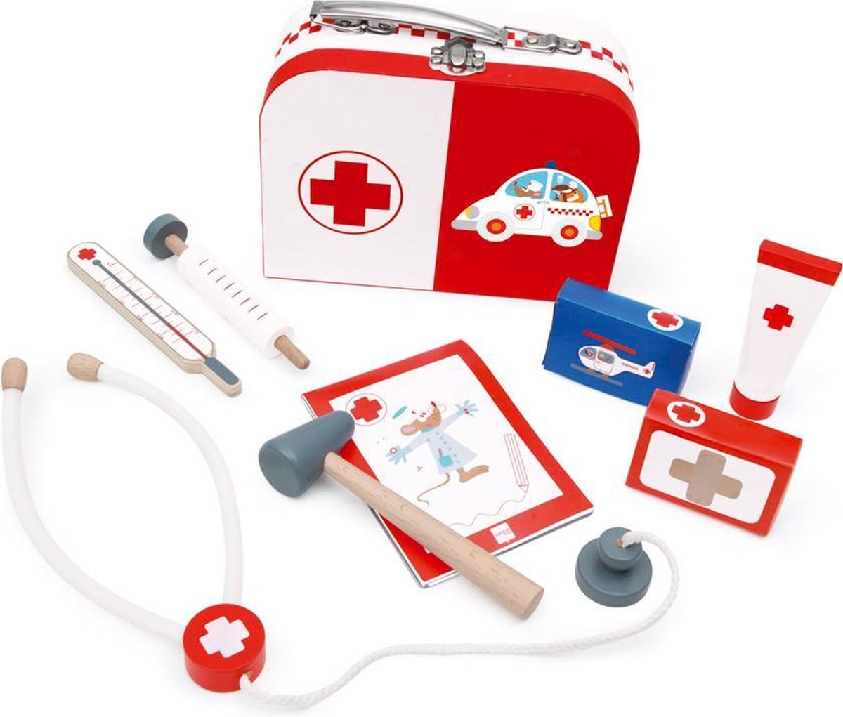 Scratch Dokterskoffer Set 9-delig Wit/rood 19 X 14 X 7 Cm