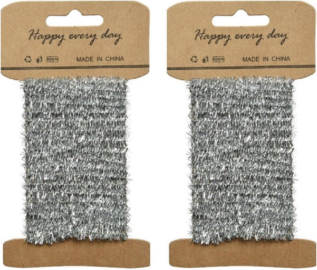 2x Zilver lametta lint ijzerdraad op rol 200 cm - Hobby ijzerdraad zilver