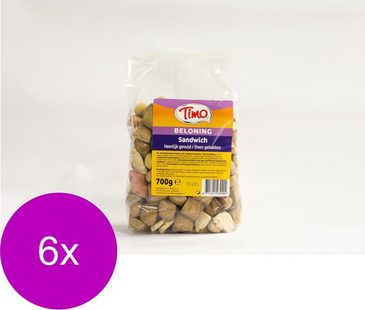 Timo Koekjes Sandwich Mix - Hondensnacks - 6 x 700 g