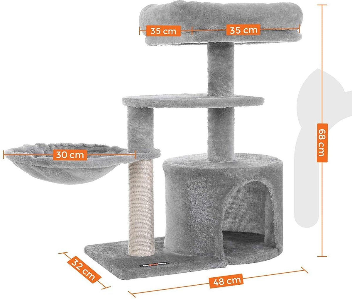 Nancy's Kattenboom meerlaags - Krabpaal voor katten - Kattenhuis - Lichtgrijs - 68 cm