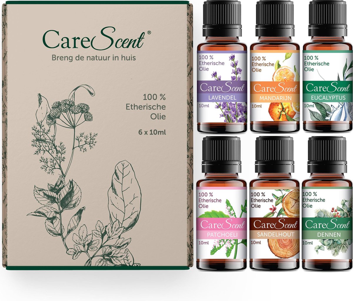 CareScent Etherische Olie Winter Bundel | Olieset | Lavendel / Mandarijn / Eucalyptus / Patchoeli / Sandelhout / Dennen | Essentiële Oliën voor Aromatherapie | Aroma Diffuser Olie Bundel (60 ml)