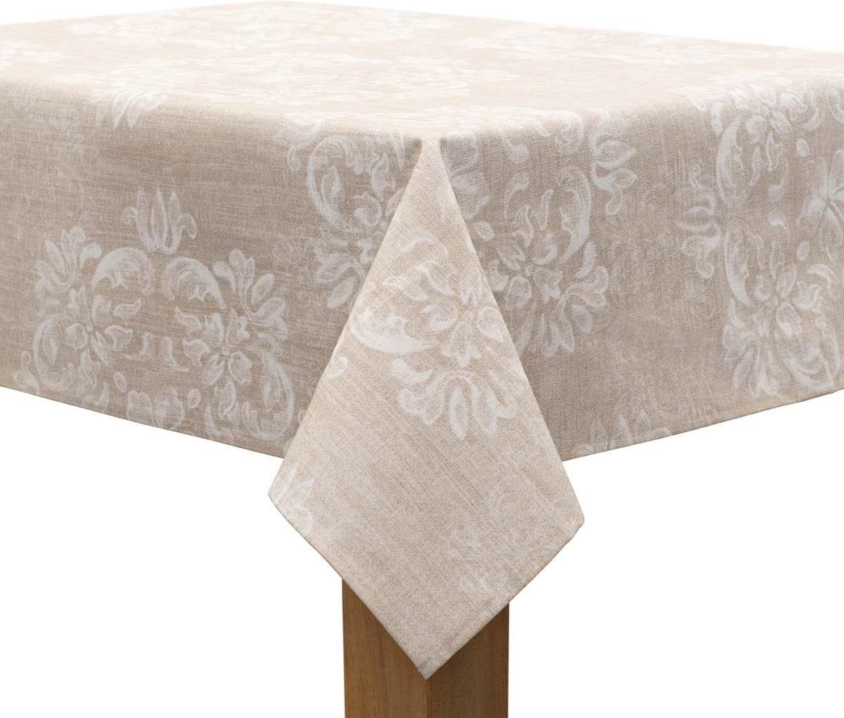 MixMamas Tafelkleed Gecoat Krijtbloem- 140 x 250 cm - Beige