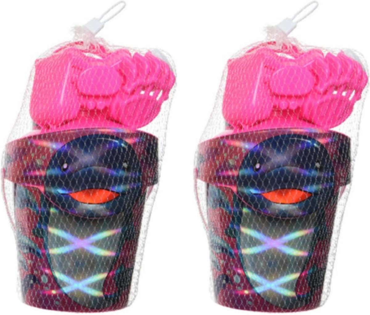 4x stuks strandemmer/zandbak speelset roze voor kinderen 19 cm - incl gieter - schep - hark - zandvormpjes