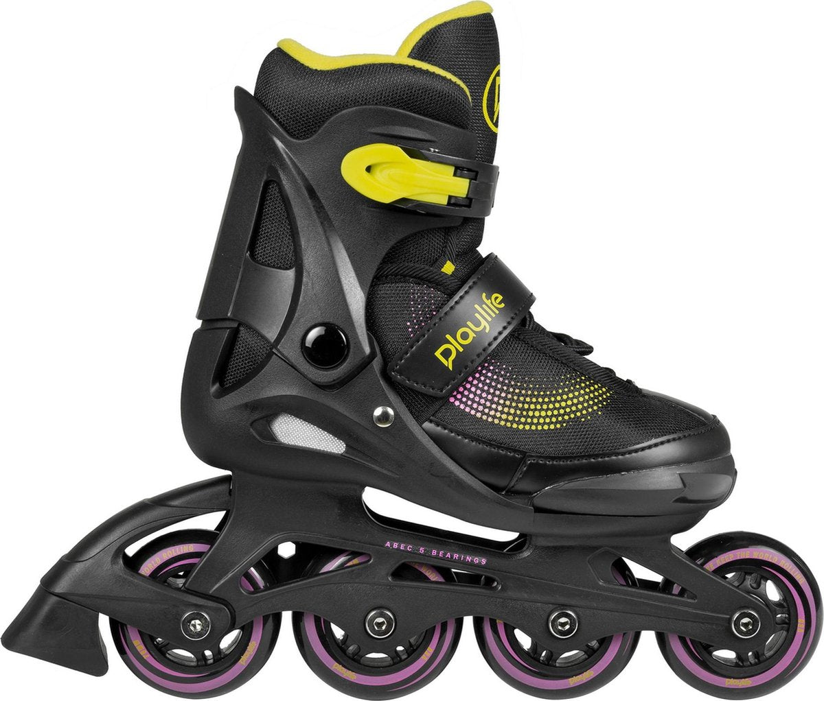 Playlife Joker Inline  Inlineskates - Maat 28-31 - Unisex - zwart/geel/paars verstelbaar