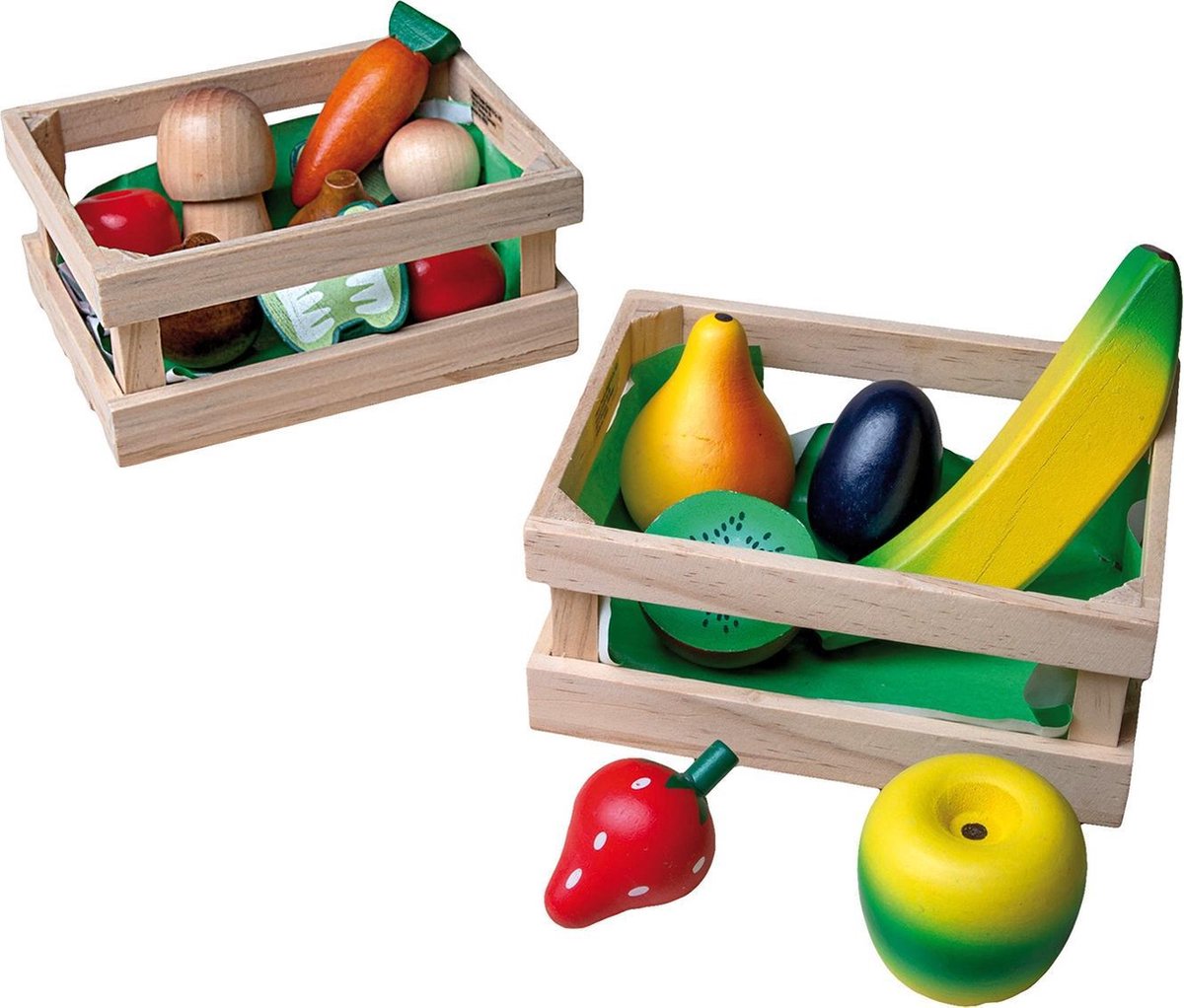 Happy People Houten Mandje Met Groenten En Fruit 16-delig