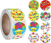 500 stickers op rol Happy Birthday 2