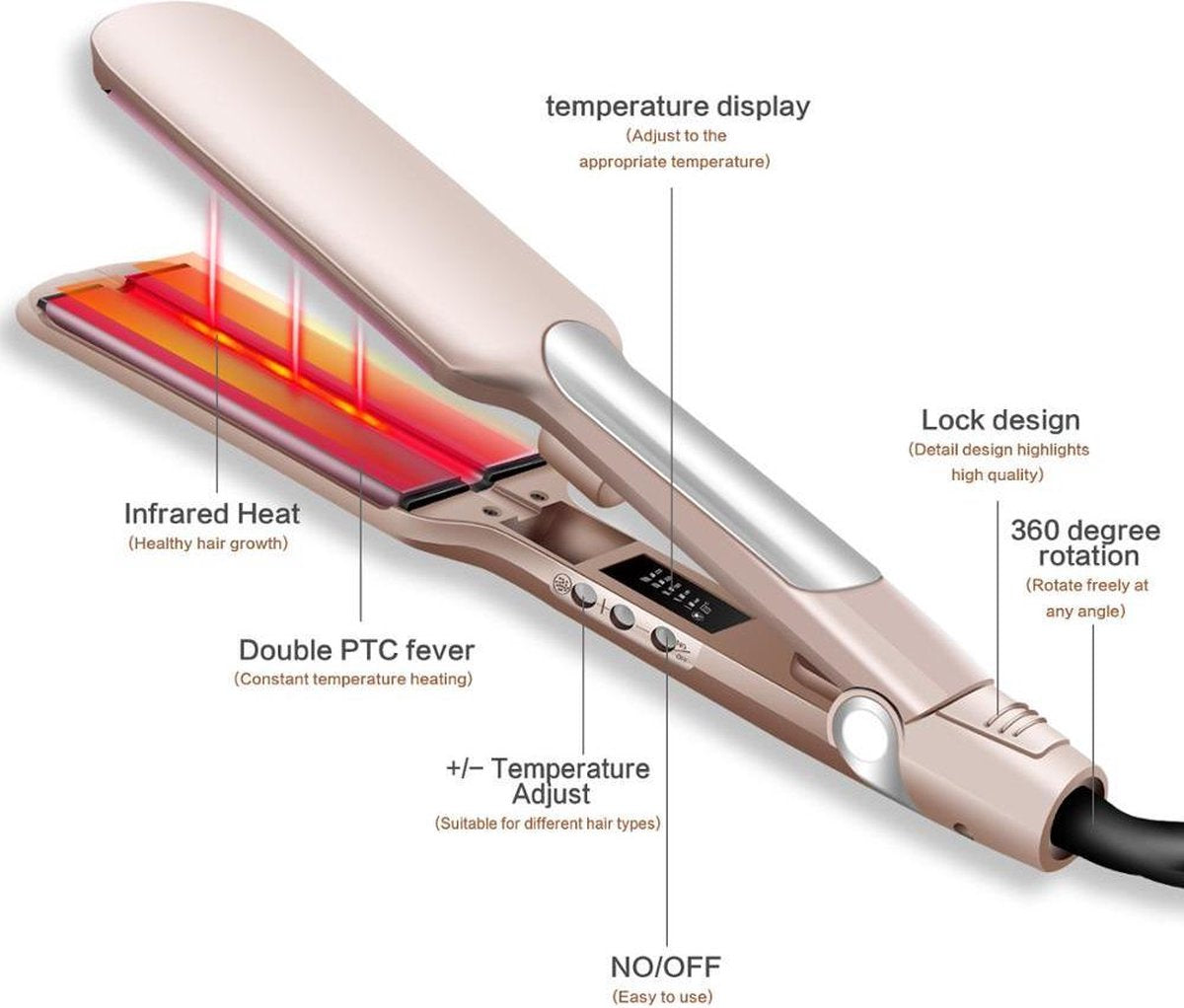 professionele infrarood stijltang LED-120-230  stijltang en krultang keramische stijltang infrarood-Fashionable  Hair