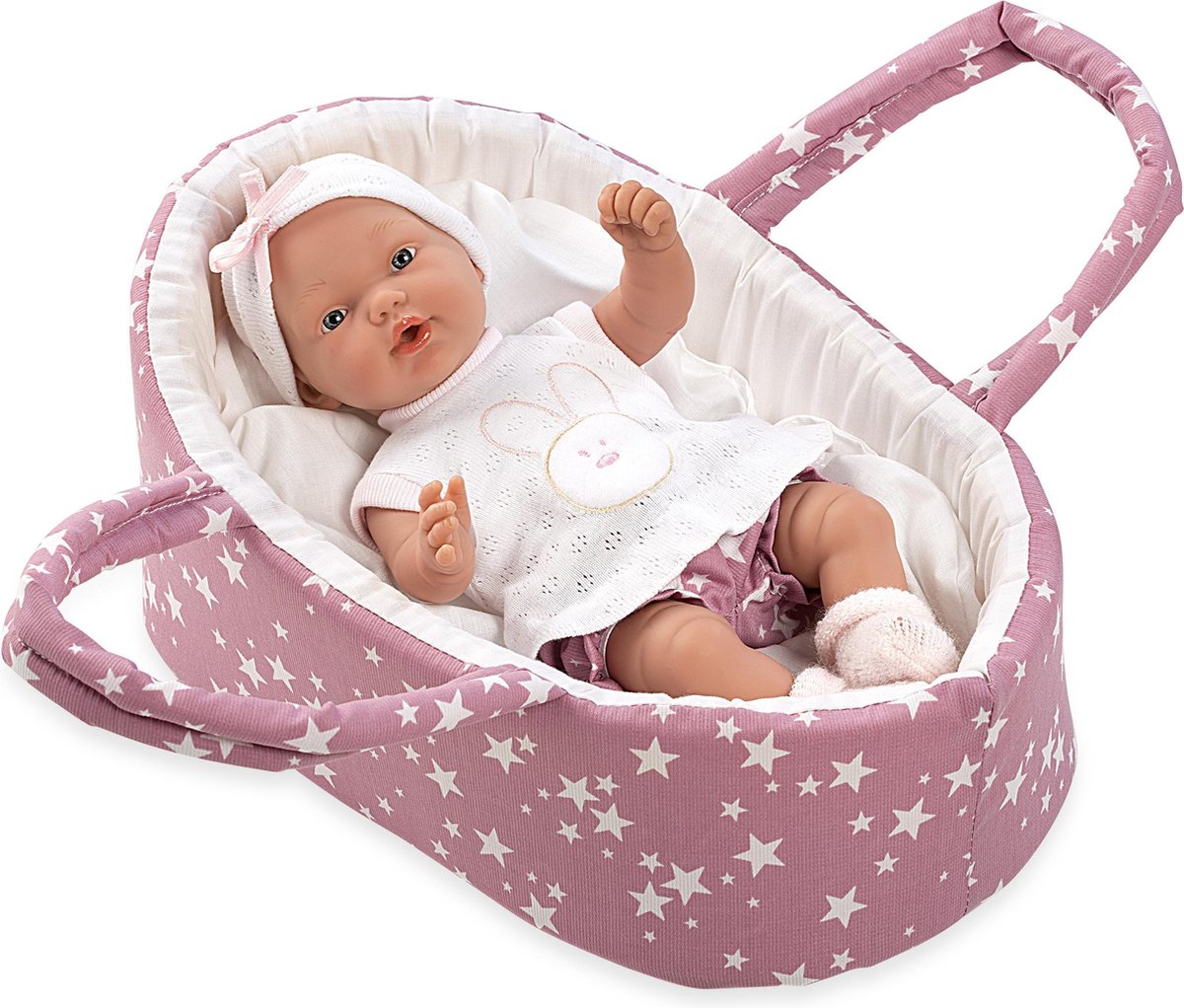 Arias Babypopje blank in draagmand Rose