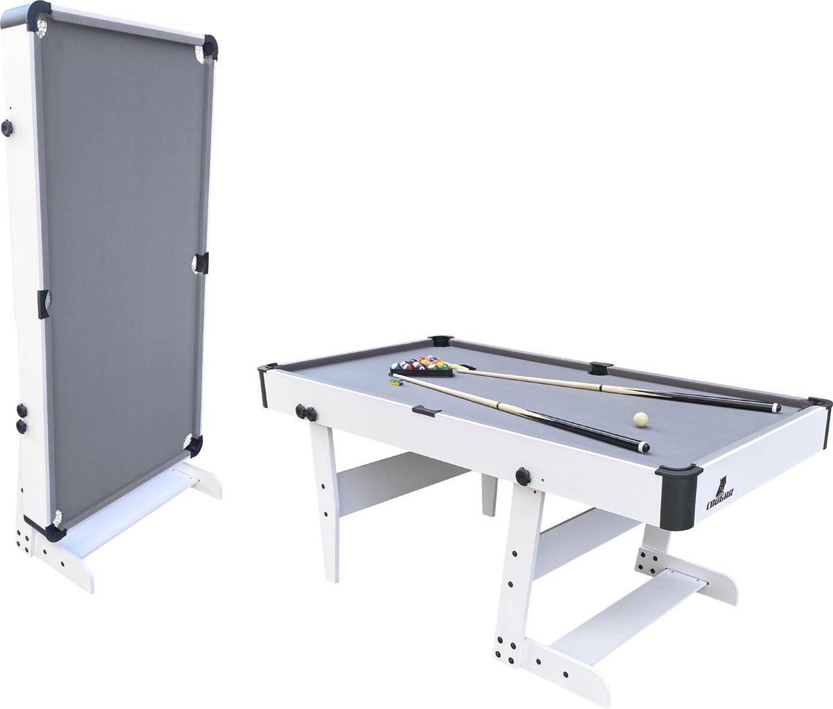 Cougar Hustle XL opklapbare Pooltafel Wit/grijs - 6ft. biljarttafel - Incl. accessoires