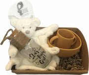 Babycadeau - Babypakket - Kraampakket - Geboortecadeau - Giftpakket - Meisje - Dienblad - Apenhoofd-knuffeldoekje - Beker en bakje - Starlight (groot model) met verlichte sterren - In cadeauverpakking