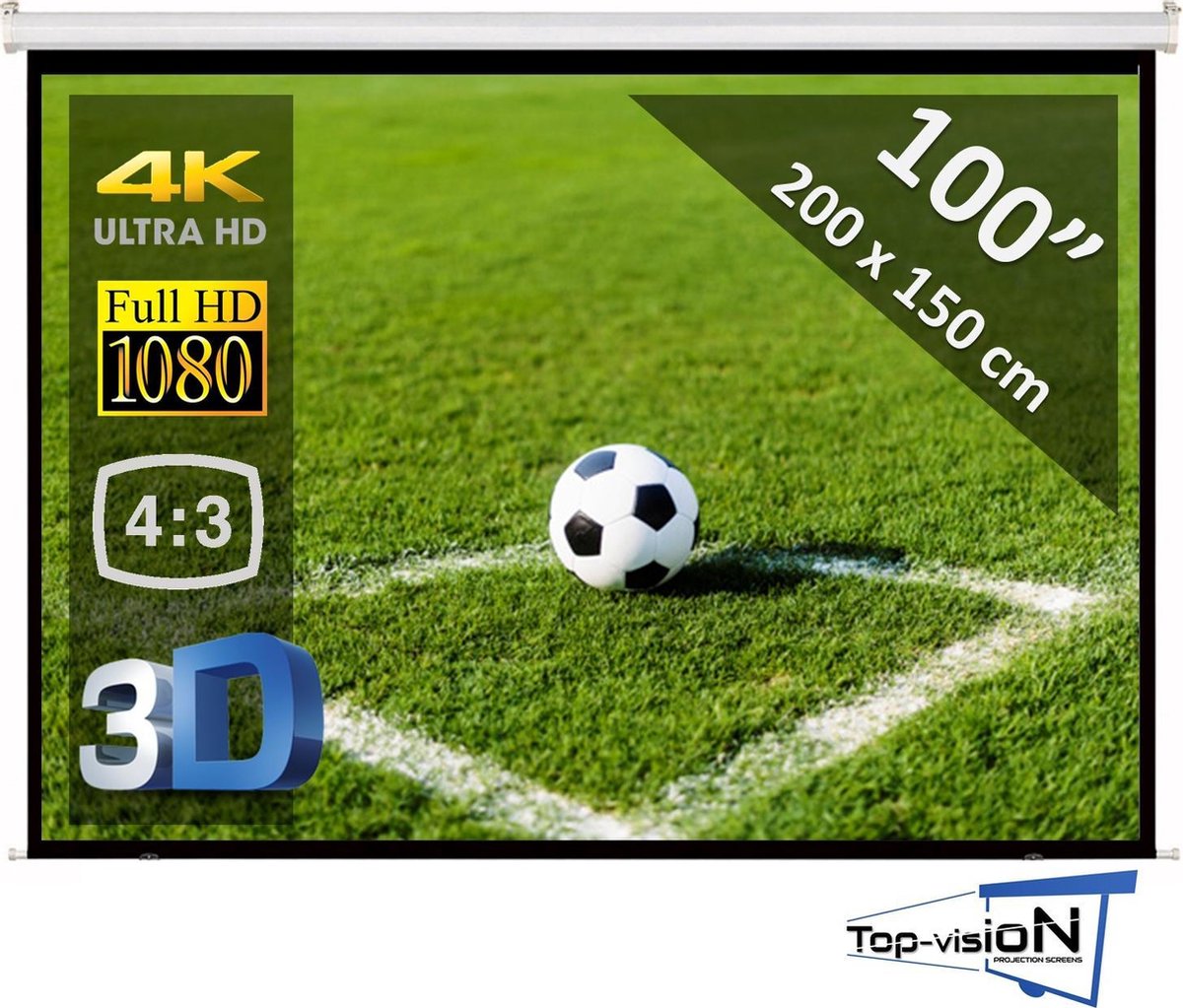 Manueel Projectiescherm (4:3) – Ø 100" - 254 cm // 203↔ x 153↕ cm - beamer scherm