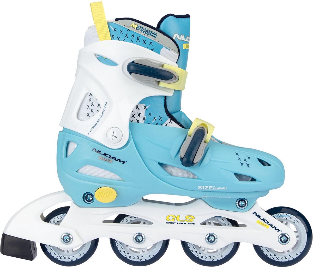 Nijdam Inlineskates Junior Verstelbaar - Hardboot - Sunny Blue - Lichtblauw/Wit/Geel - 27-30