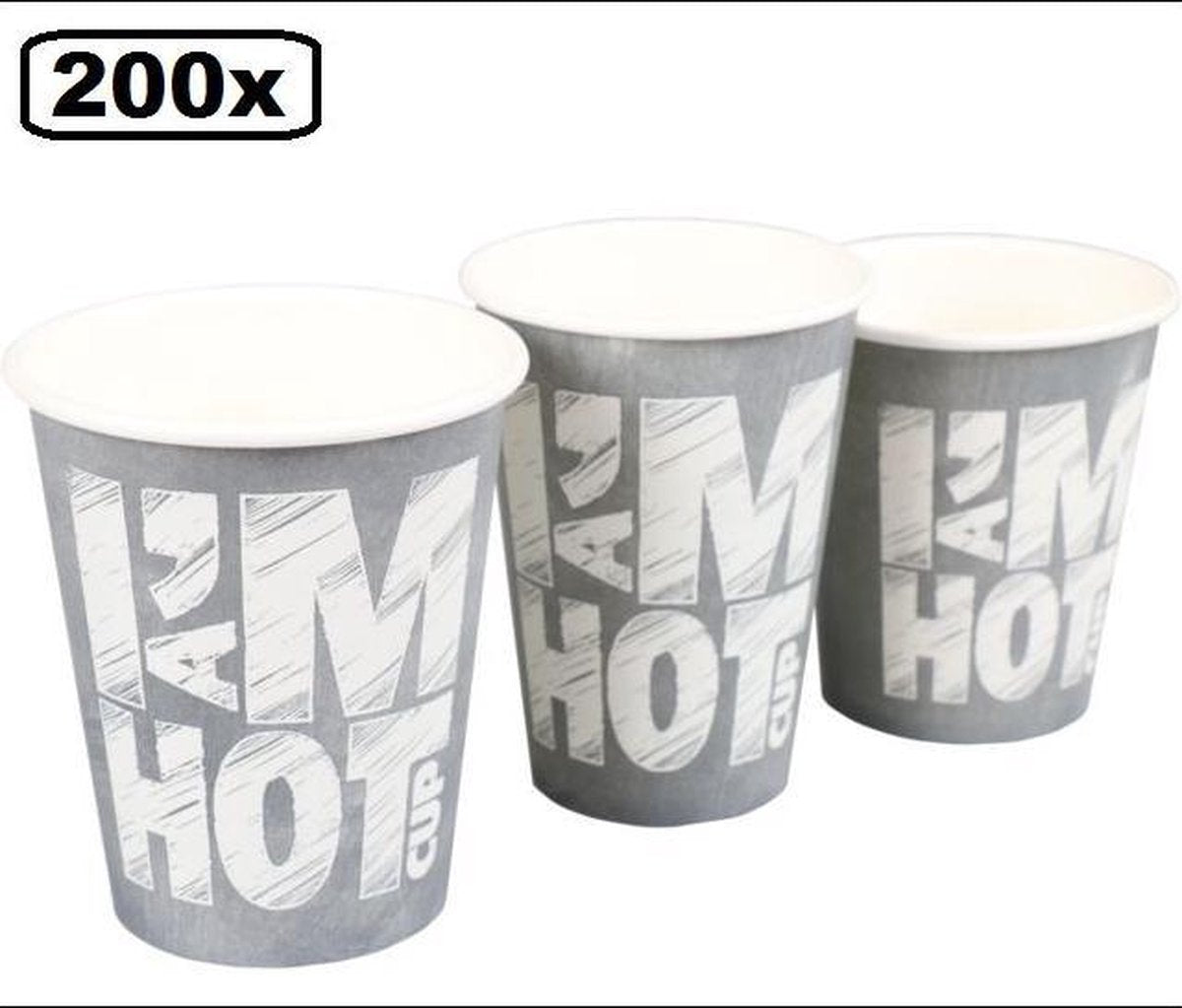 200x Koffiebeker I am Hot chalk 180cc grijs
