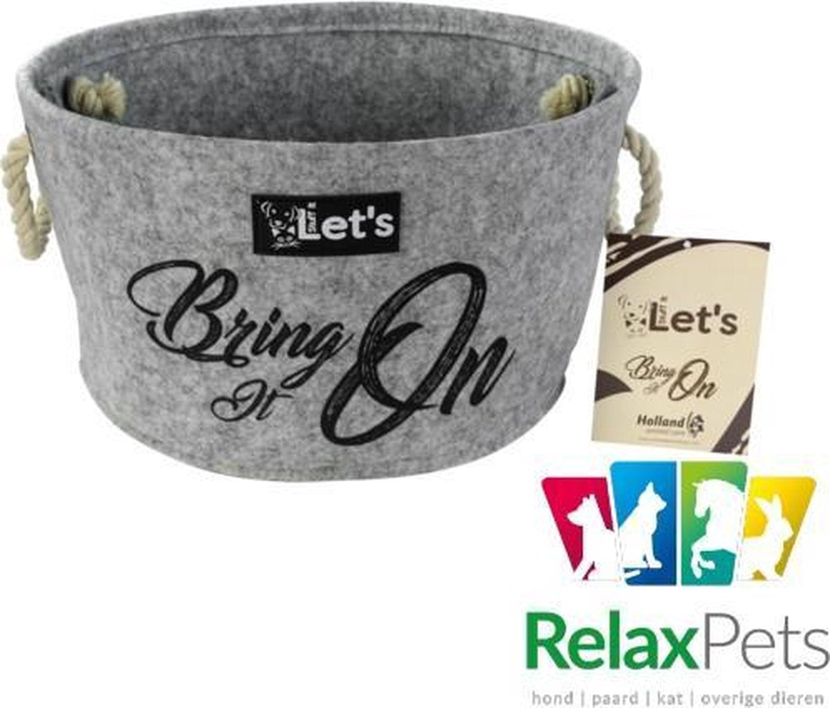RelaxPets -  Opbergmand - Organizer - Let's - Speelgoed opbergmand - Let's bring it on - Vilt - Recyclet Polyester - Grijs - 36x20cm