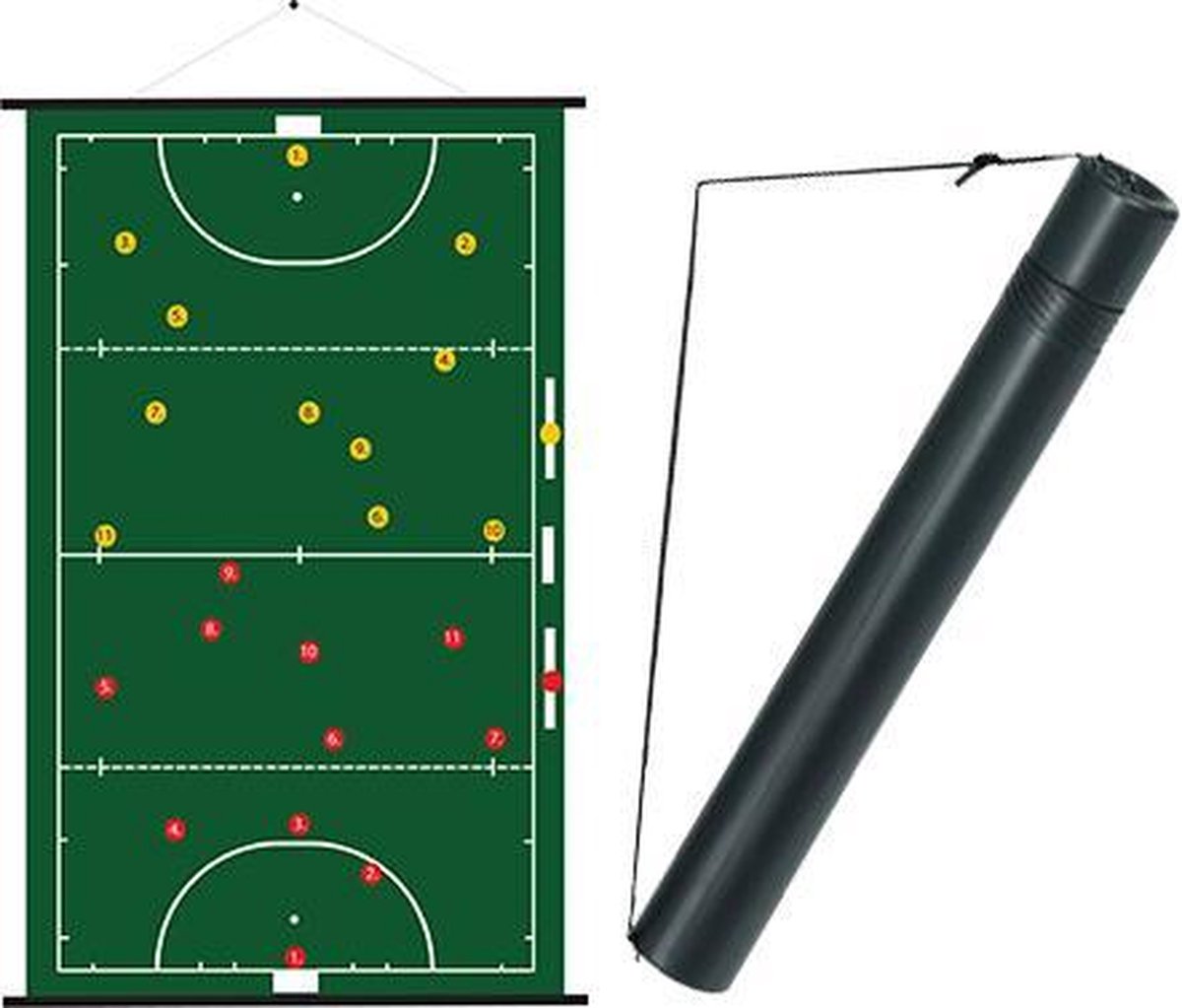 Oprolbaar HOCKEY coachbord (52x74 cm) + draagkoker