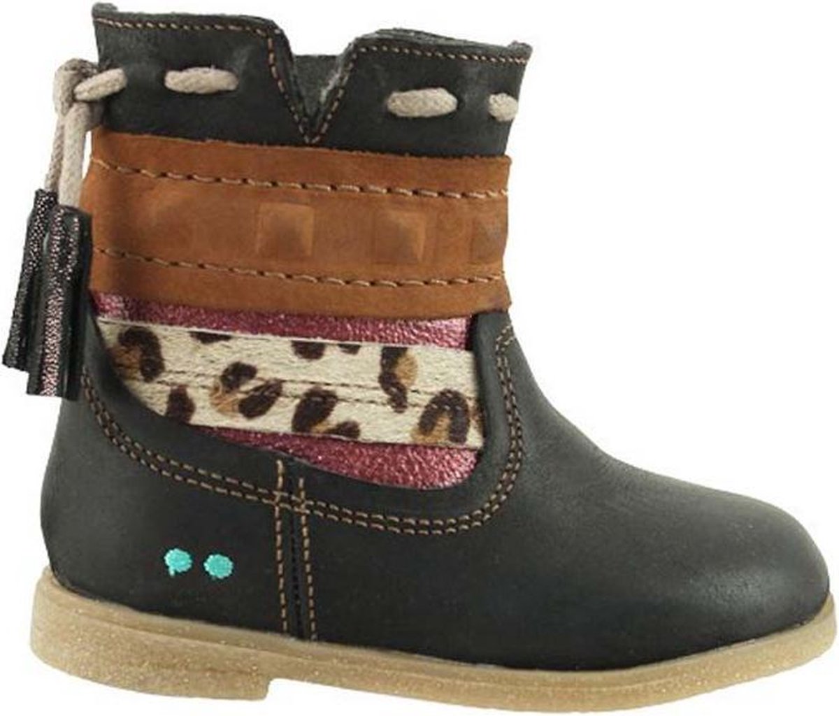 Bunnies JR 218756-689 Meisjes Enkellaarsjes - Zwart - Leer - Ritssluiting