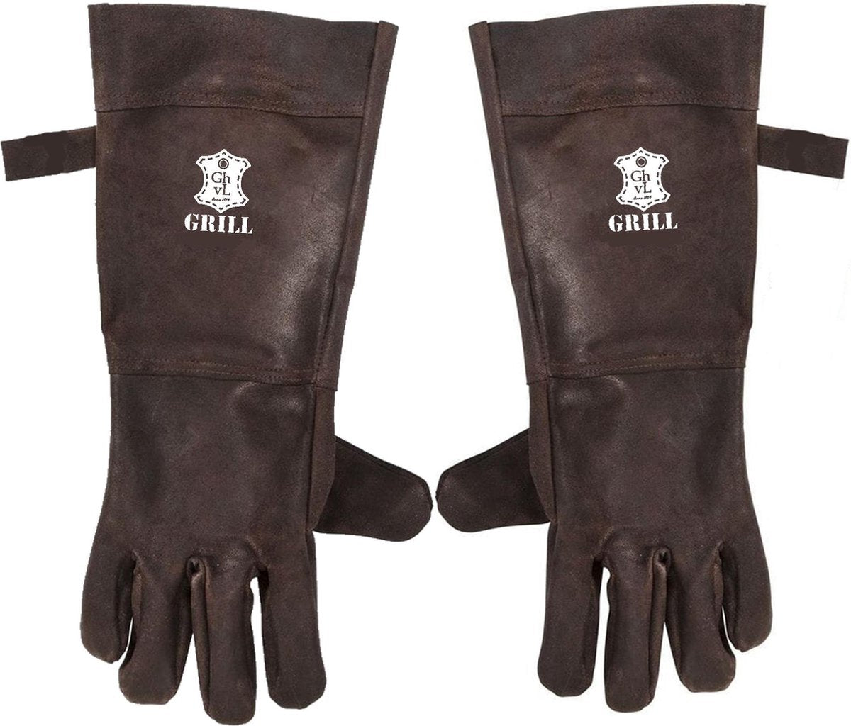 BBQ Leren Handschoenen Donker Bruin | Barbecue Lederen Handschoen | BBQ Handschoenen – Extra groot voor betere bescherming | Gevoerd |