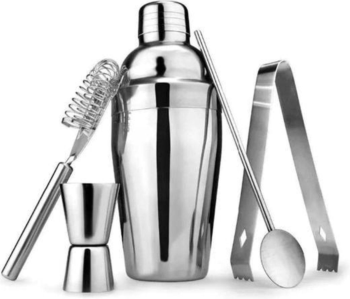 5 Delige Cocktailshaker Set - Shaker - Jigger - Maatbeker - Lepel & Ijstang