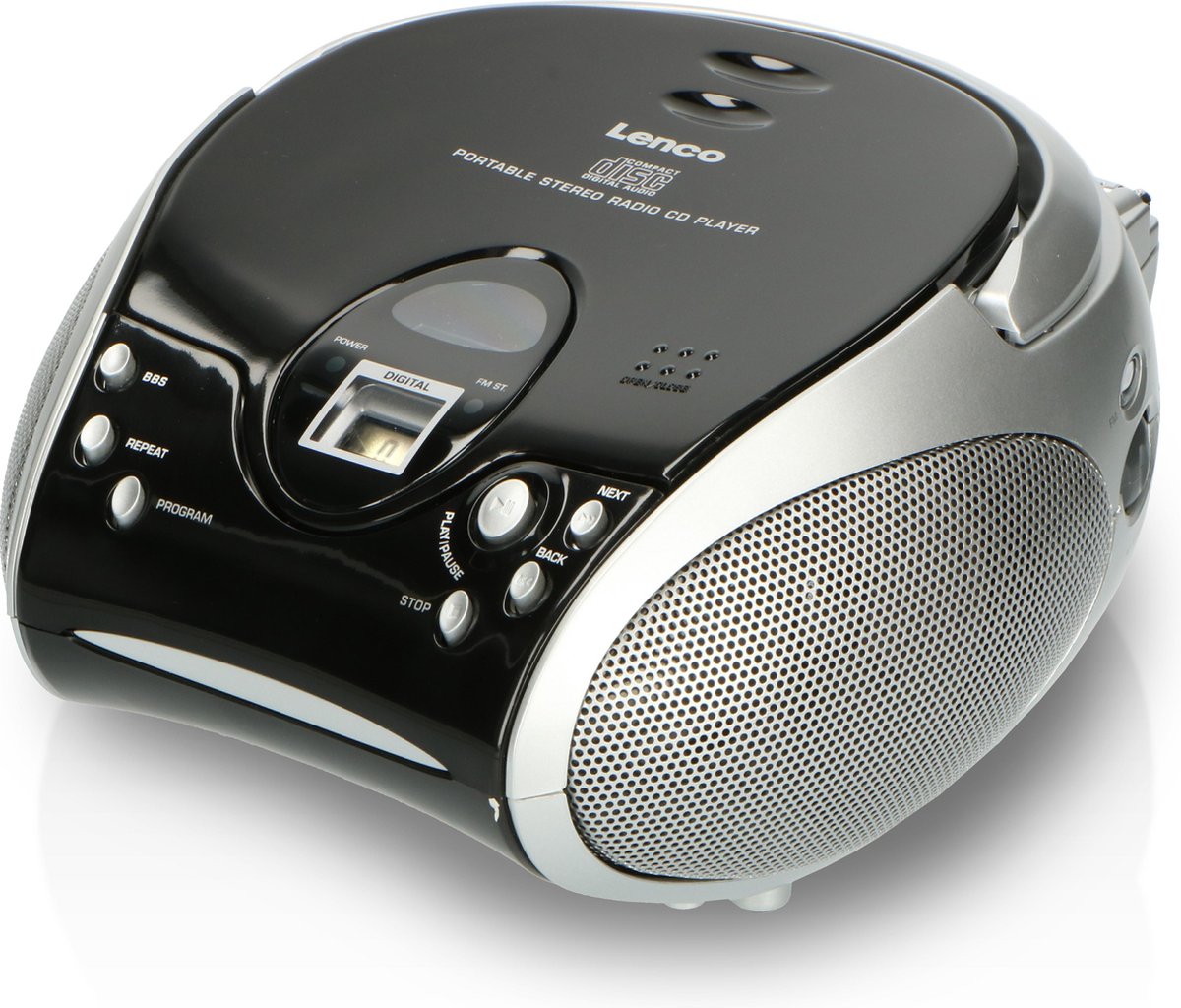 Lenco SCD-24 Black/Silver - Draagbare stereo FM radio met CD-speler - Zwart/zilver