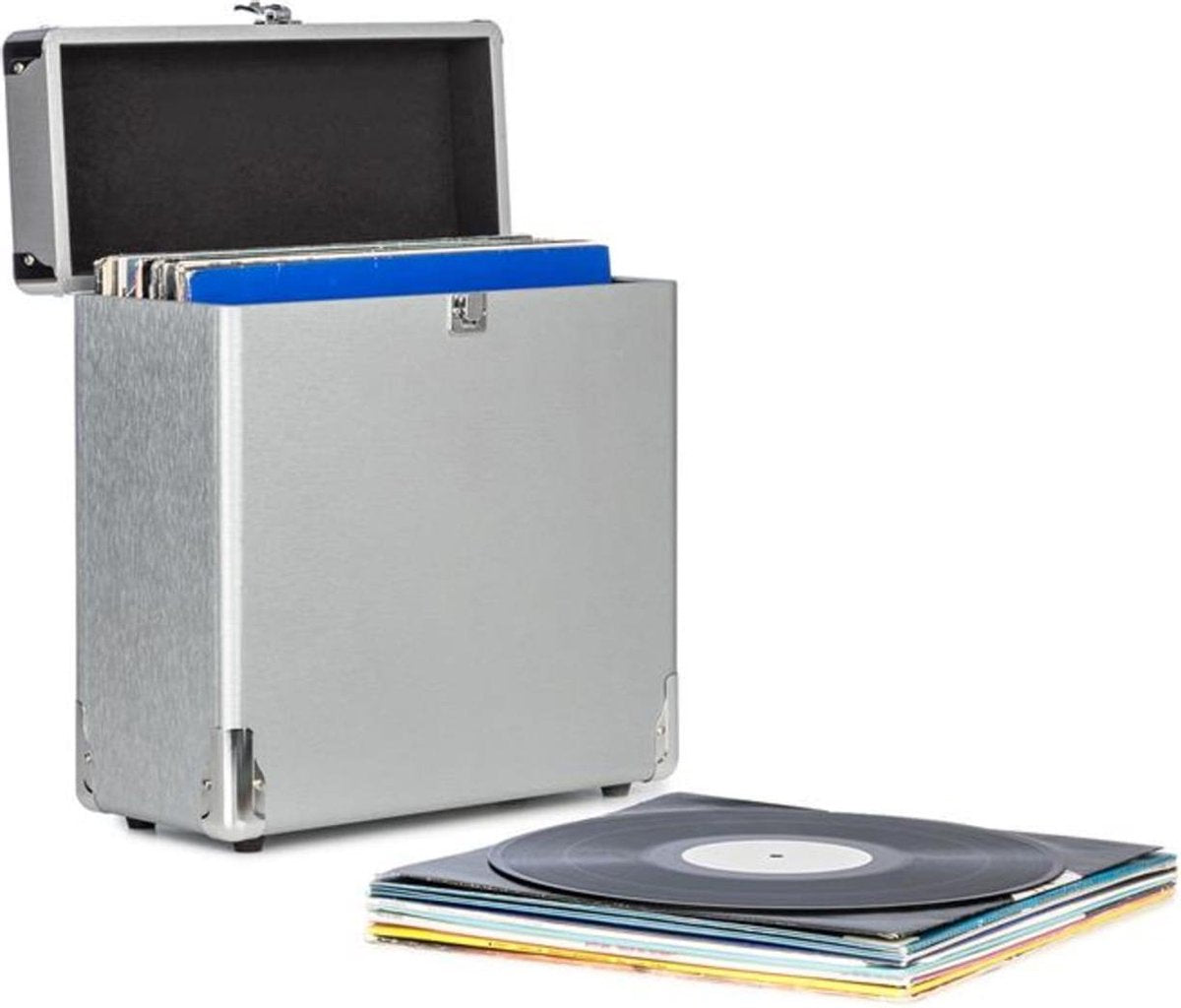Vinylbox Alu platenkoffer voor max. 30 LP‘s klapdeksel zilver