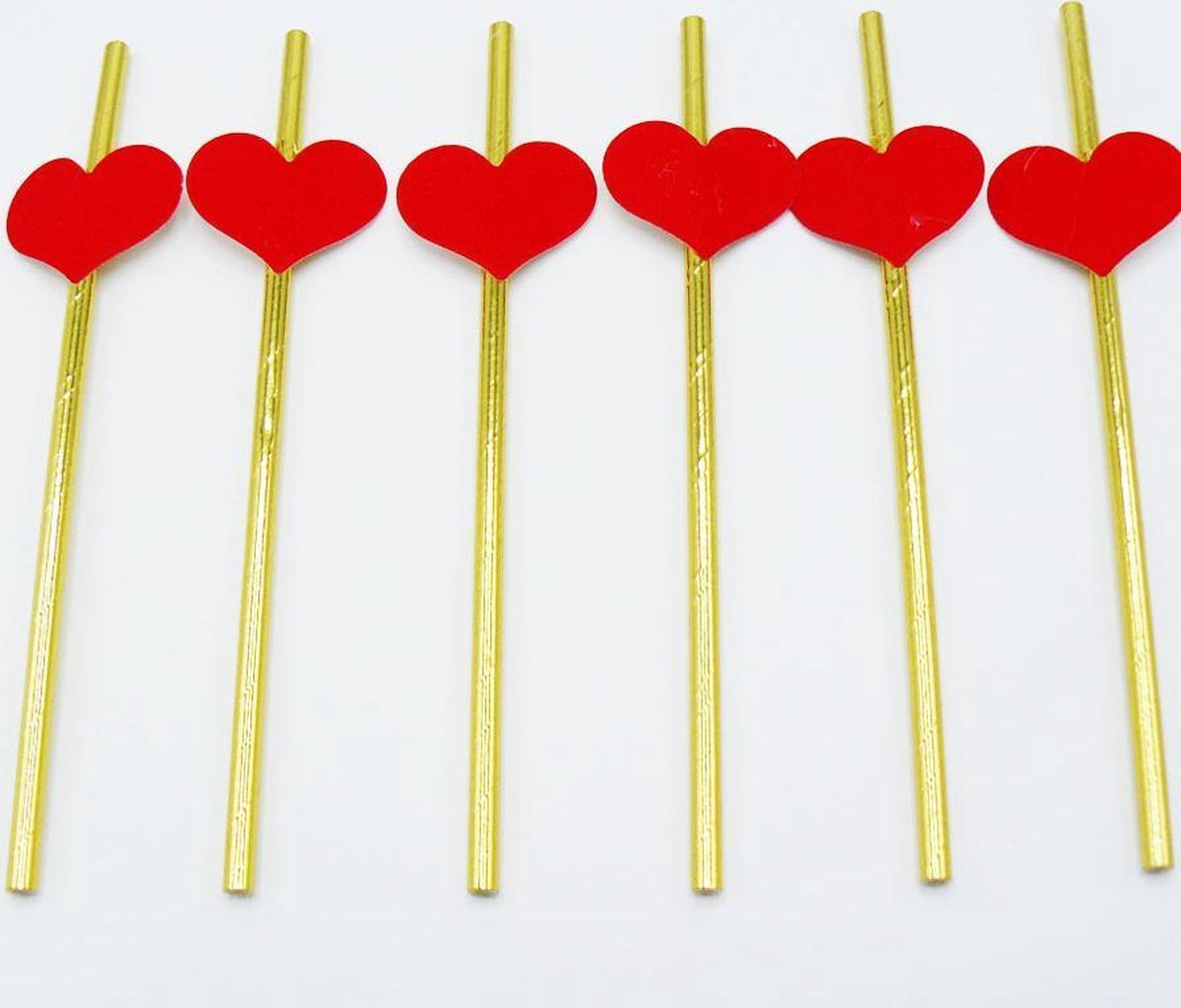 Doodadeals® | Gouden Papieren Rietjes met Rode Hartjes | Paper Straws | Feestje | 6 stuks