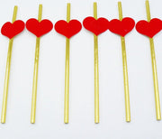 Doodadeals® | Gouden Papieren Rietjes met Rode Hartjes | Paper Straws | Feestje | 6 stuks