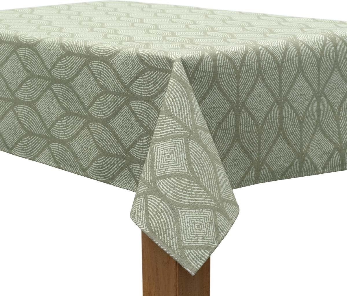 MixMamas Tafelkleed Gecoat Ogee Jacquard – 140 x 250 cm – Groen / Grijs