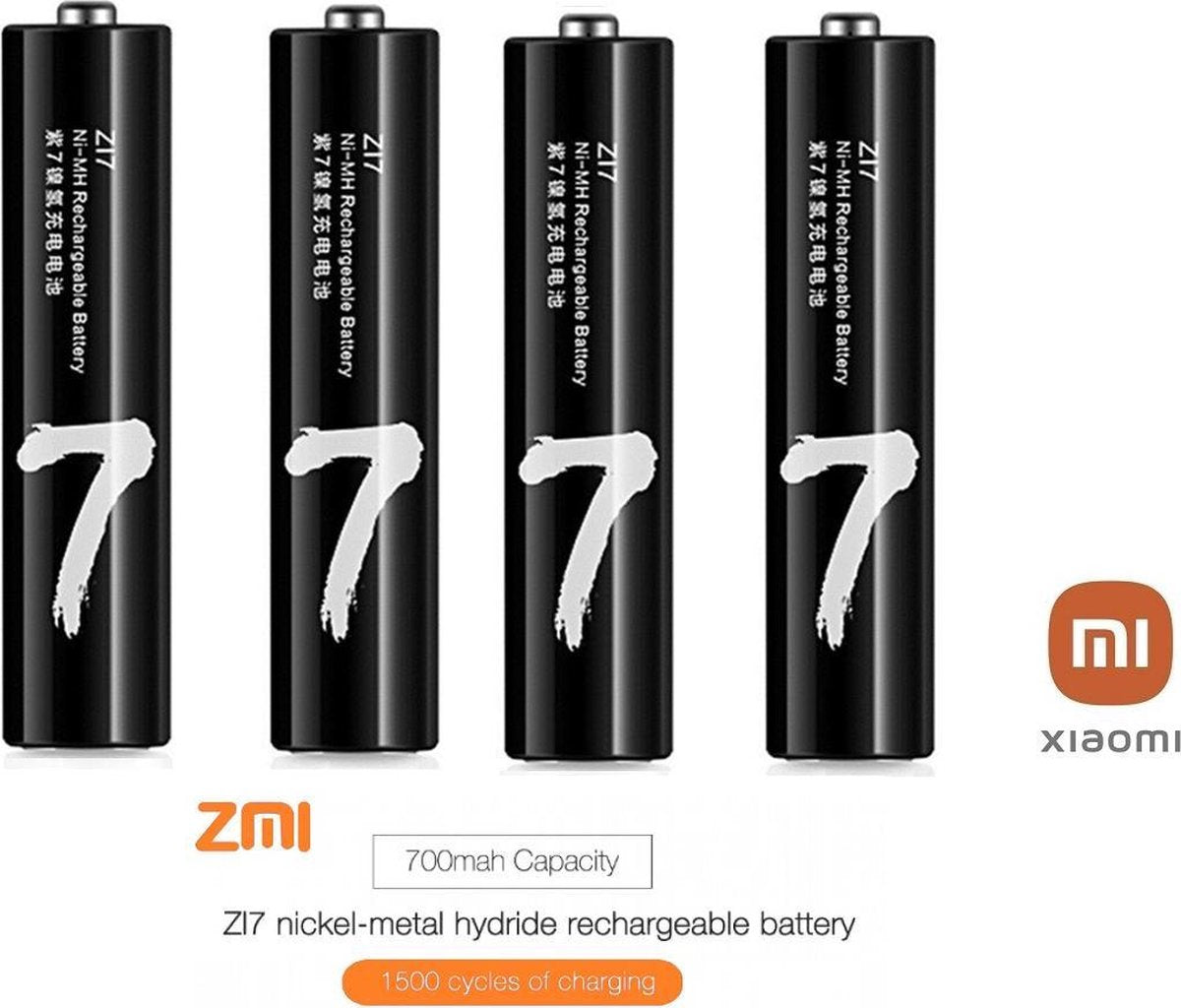 4x Xiaomi ZI7 AAA Ni-MH Oplaadbare Batterijen - incl. Opberg Box