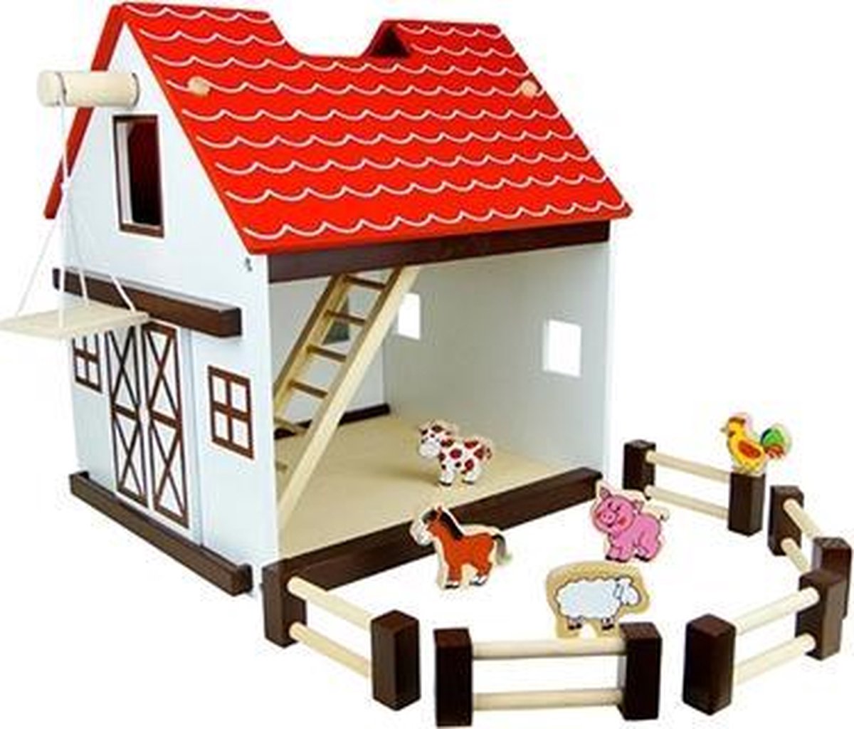 Houten Boerderij Playwood Wit-Rood