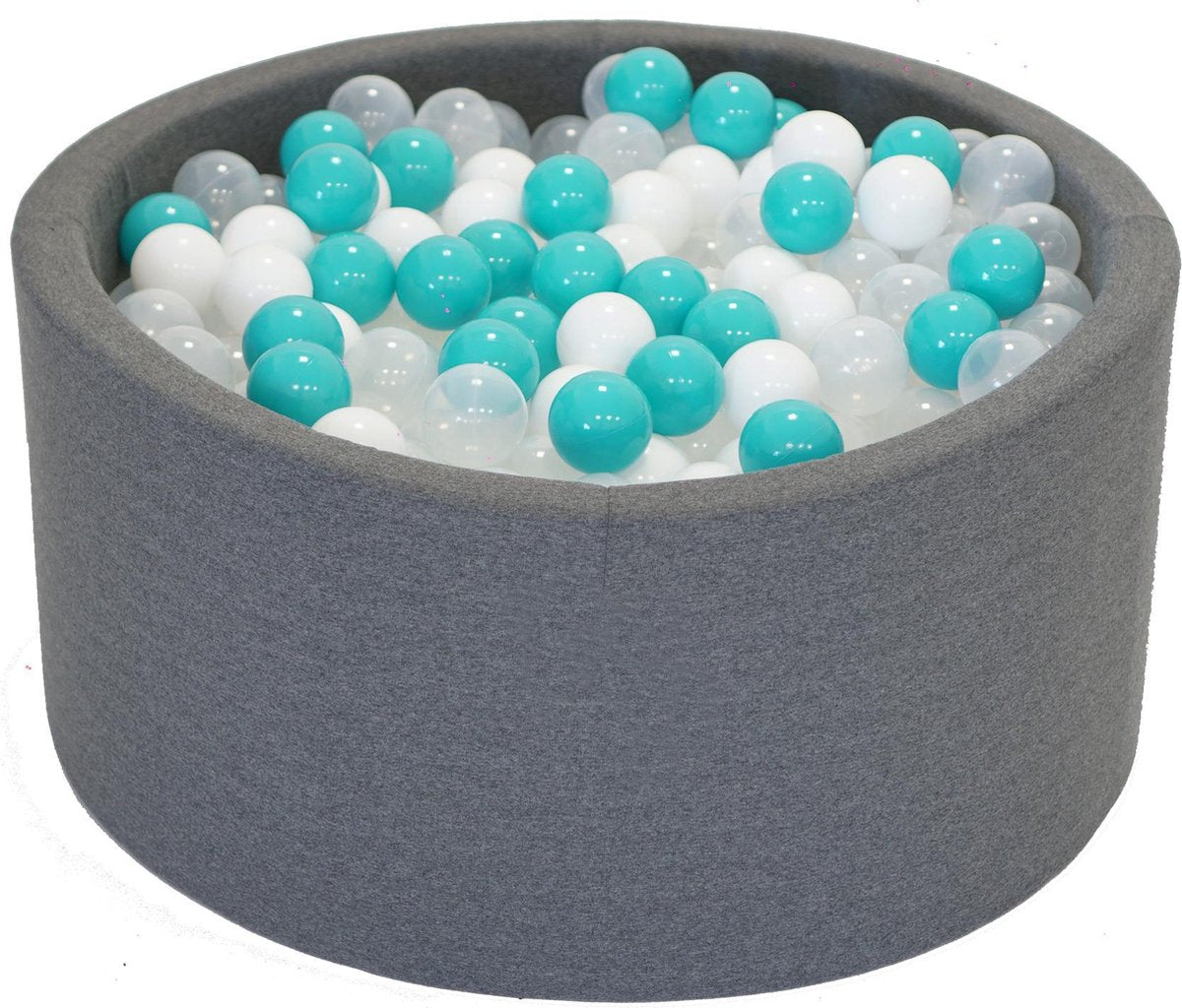 Ballenbak Donker grijs 90x40 met 250 ballen Turquoise