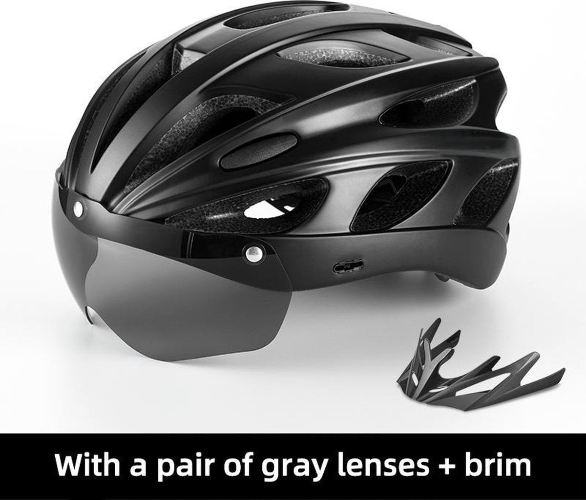 Baymate Fietshelm Mannen EPS Integraal gegoten Ademende Fietshelm Mannen Vrouwen Bril Lens Aero MTB Racefietshelm TT-16-BK