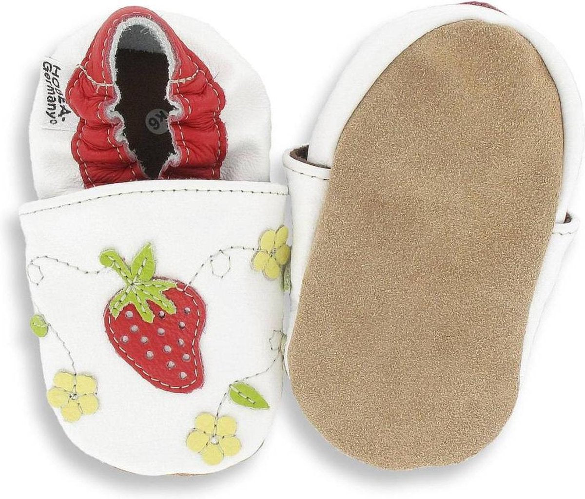 Hobea - babyslofjes - aardbei - wit - Maat 18/19