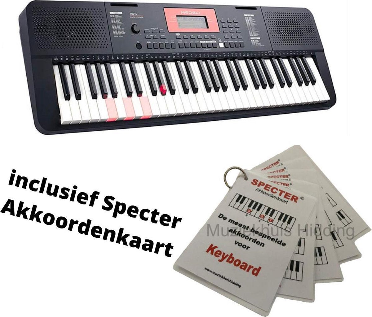 Medeli M221L keyboard met toetsen die oplichten om gemakkelijker te leren spelen En handige akkoordenkaart