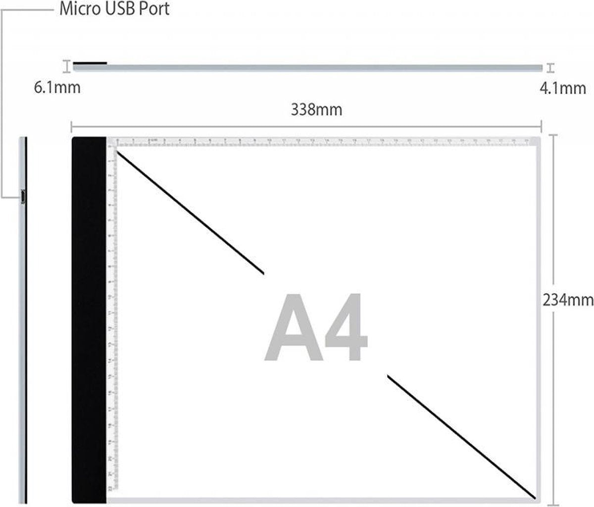 XL A4 Lightpad / LED lichtbak / tekentafel / lichttafel met 3 dimbare lichtstanden