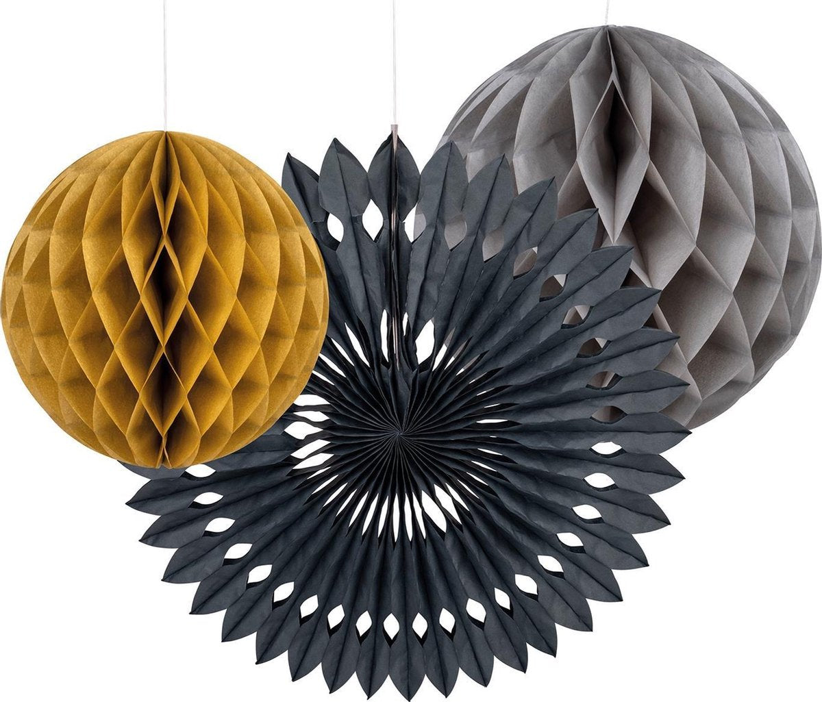 Tib Honeycombs Classy Papier Zwart/geel/grijs 3-delig