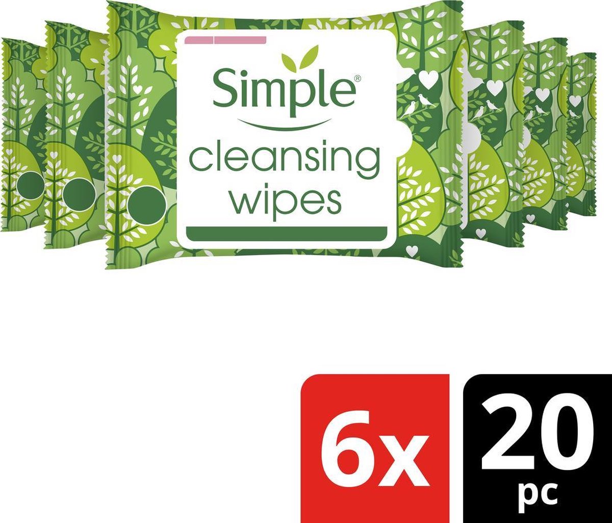 Simple Kind to Skin Reinigingsdoekjes reinigen de huid zachtjes en verwijderen make-up - 6 x 20 wipes - Voordeelverpakking